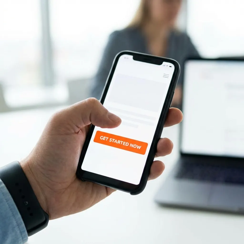 Een vinger die op het punt staat op een opvallende knop te klikken op een tablet